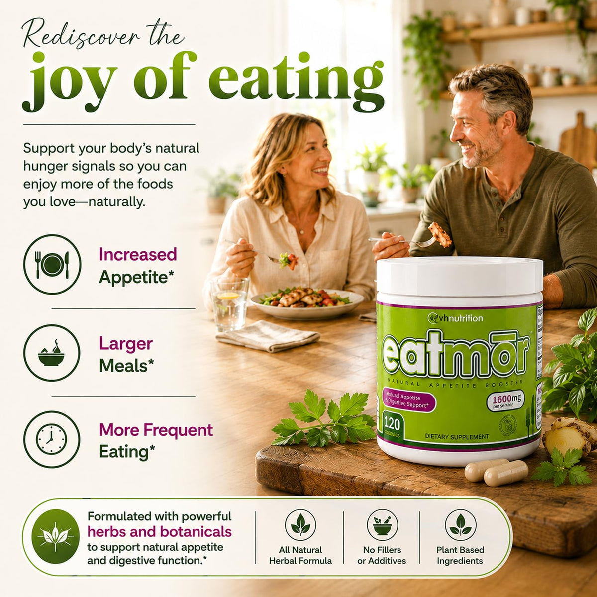 VH Nutrition Eatmor complément alimentaire 120 capsules sur fond blanc