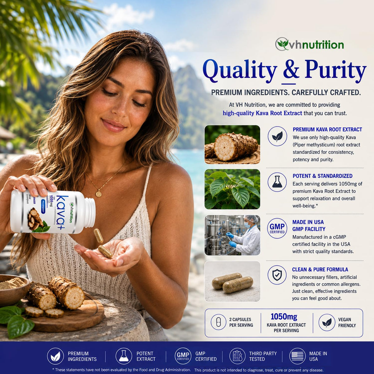 VH Nutrition KAVA+ 1050mg capsules ingredients list