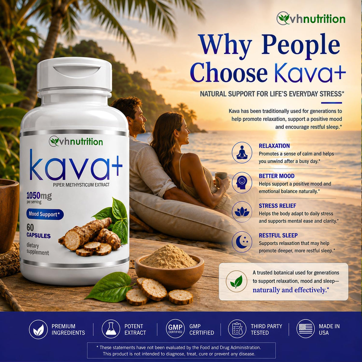 VH Nutrition KAVA+ 1050mg capsules packaging