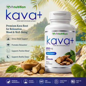 VH Nutrition KAVA+ 1050mg capsules side view