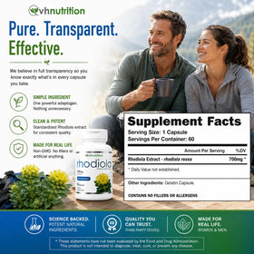VH Nutrition Rhodiola Rosea capsules avec des herbes environnantes