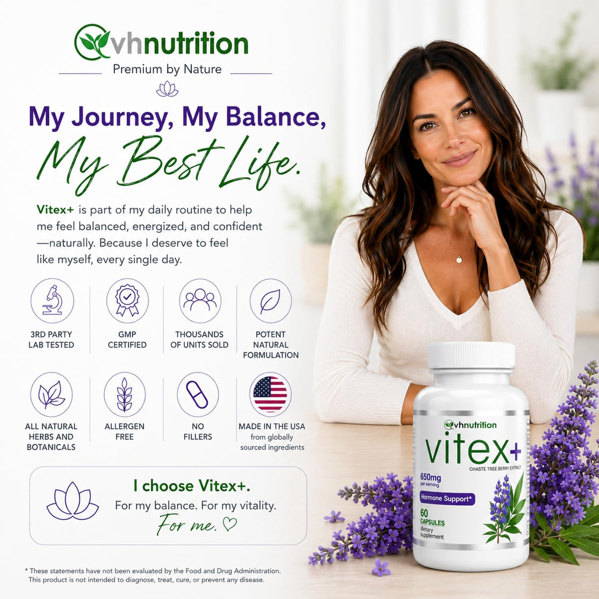 VH Nutrition VITEX+ 650mg capsules sur une table