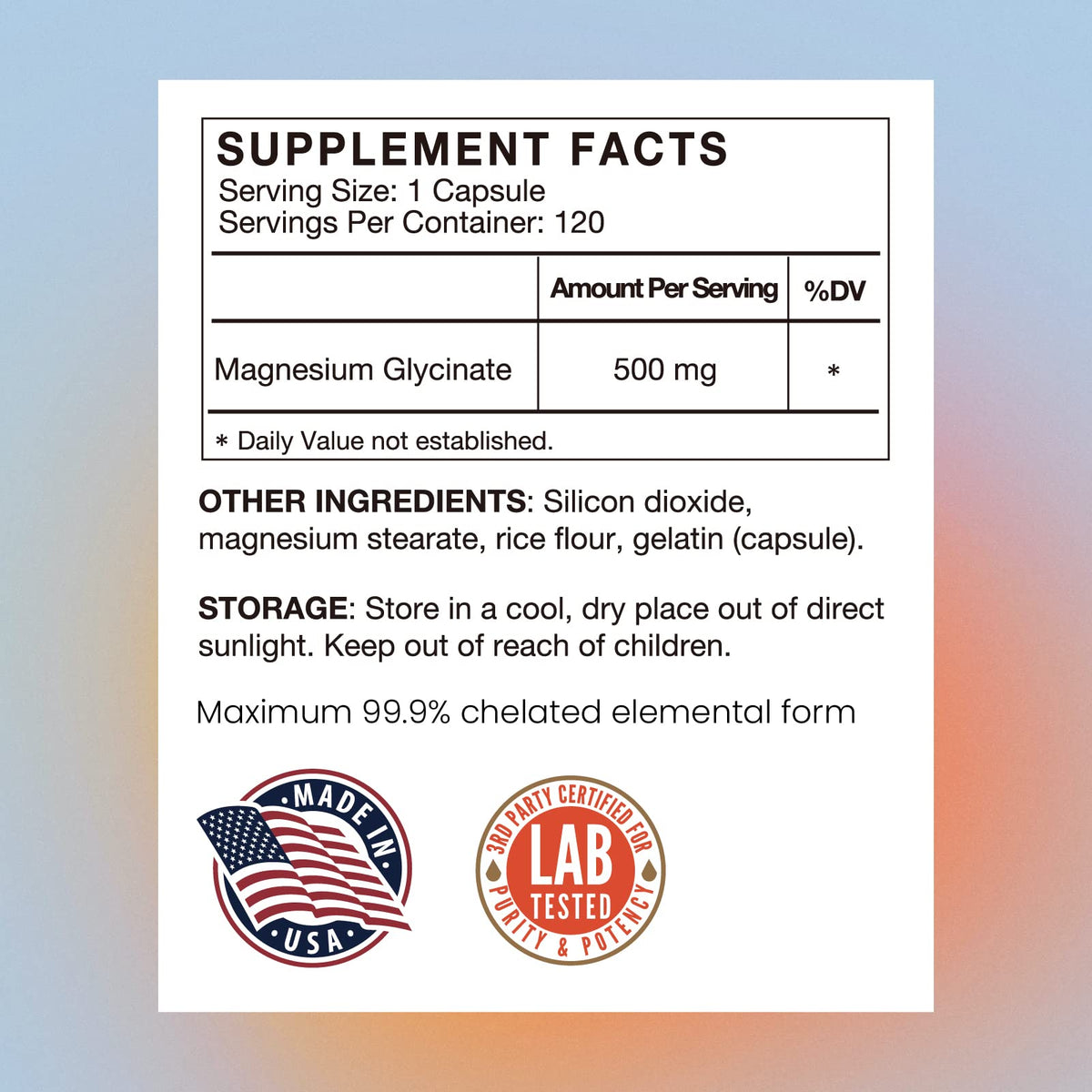 VHC Magnésium Glycinate 500mg capsules sur une table