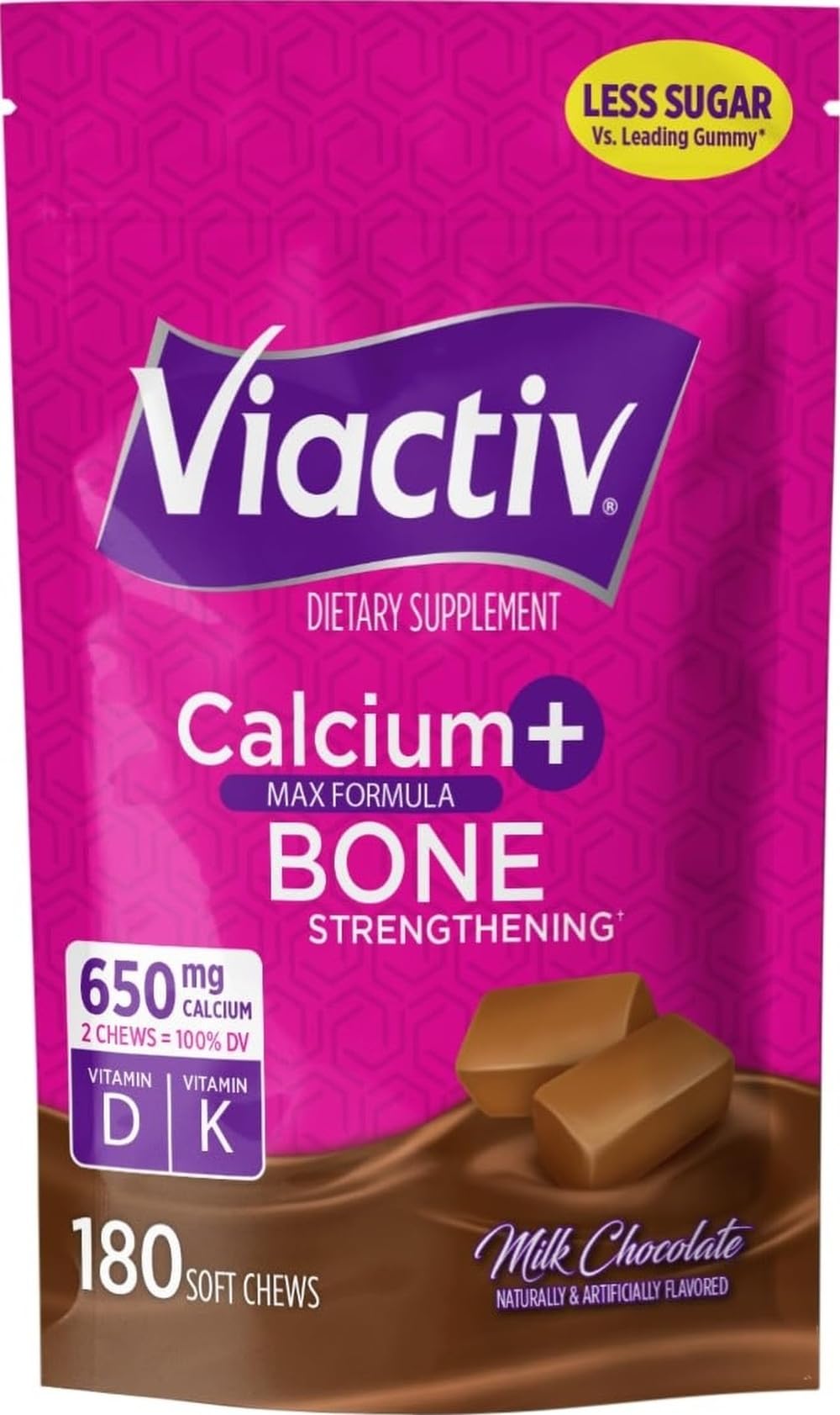 Viactiv Bonbons Calcium + Vitamine D 650 mg Chocolat au Lait, emballage avant