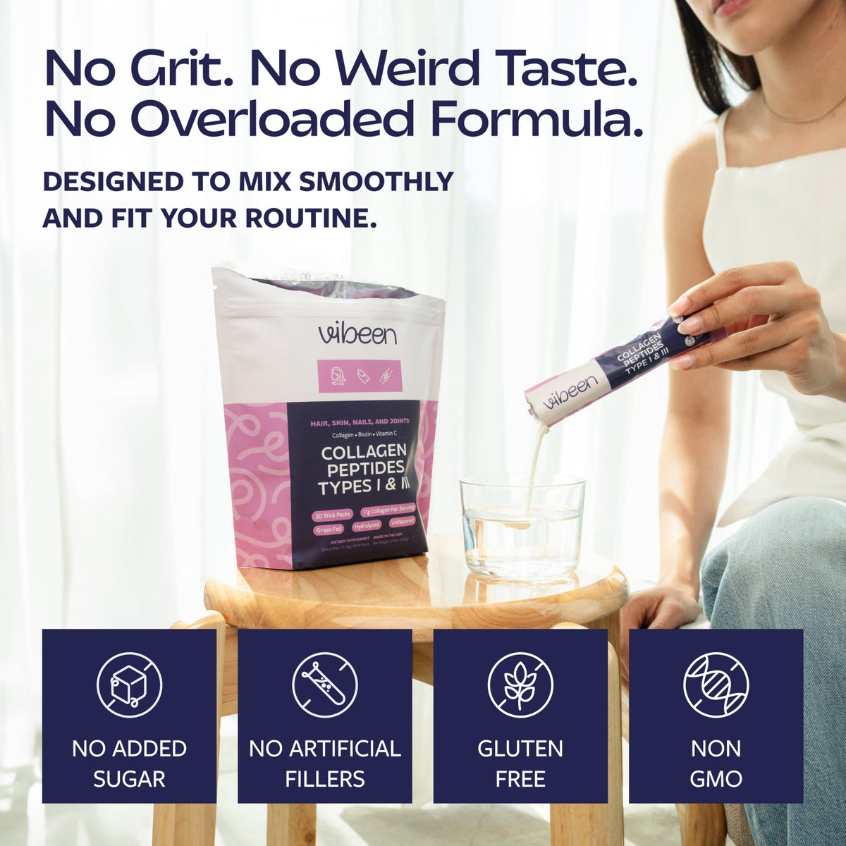 VIBEEN Poudre de Collagène Hydrolysé mélangée dans un smoothie