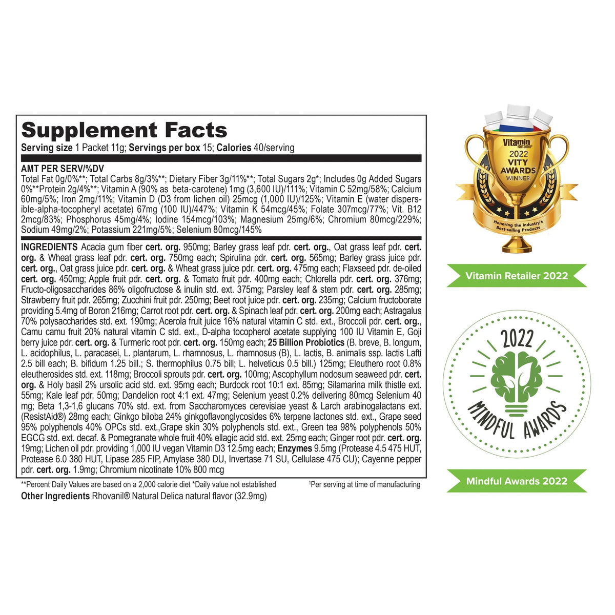 Vibrant Health Green Vibrance Poudre Superaliment vue de face