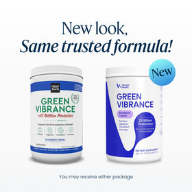 Vibrant Health Green Vibrance Poudre Superfoods 431g Goût Myrtille Citron emballage