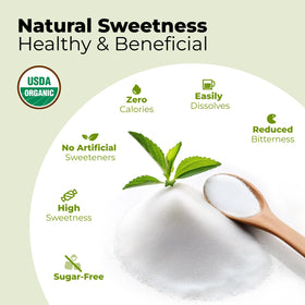 Viccoky Poudre de Stevia Bio 171g versée dans une cuillère