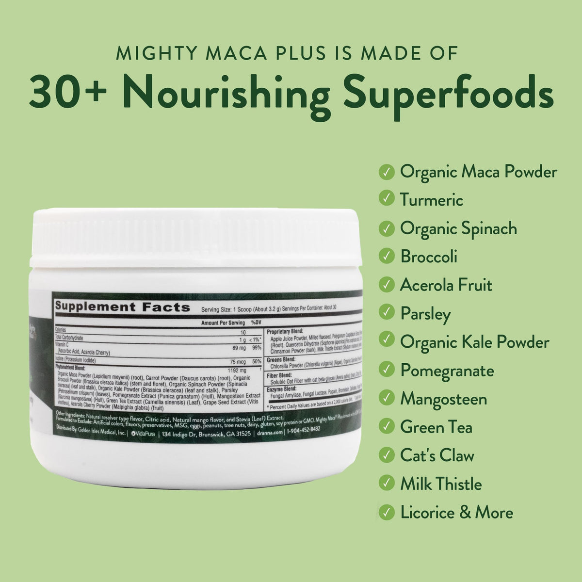 VIDAPURA Mighty Maca Plus Mango poudre sur une cuillère