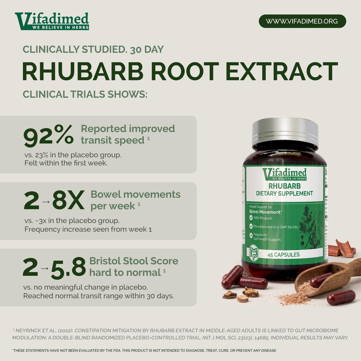 VIFADIMED Rhubarbe capsules sur fond blanc