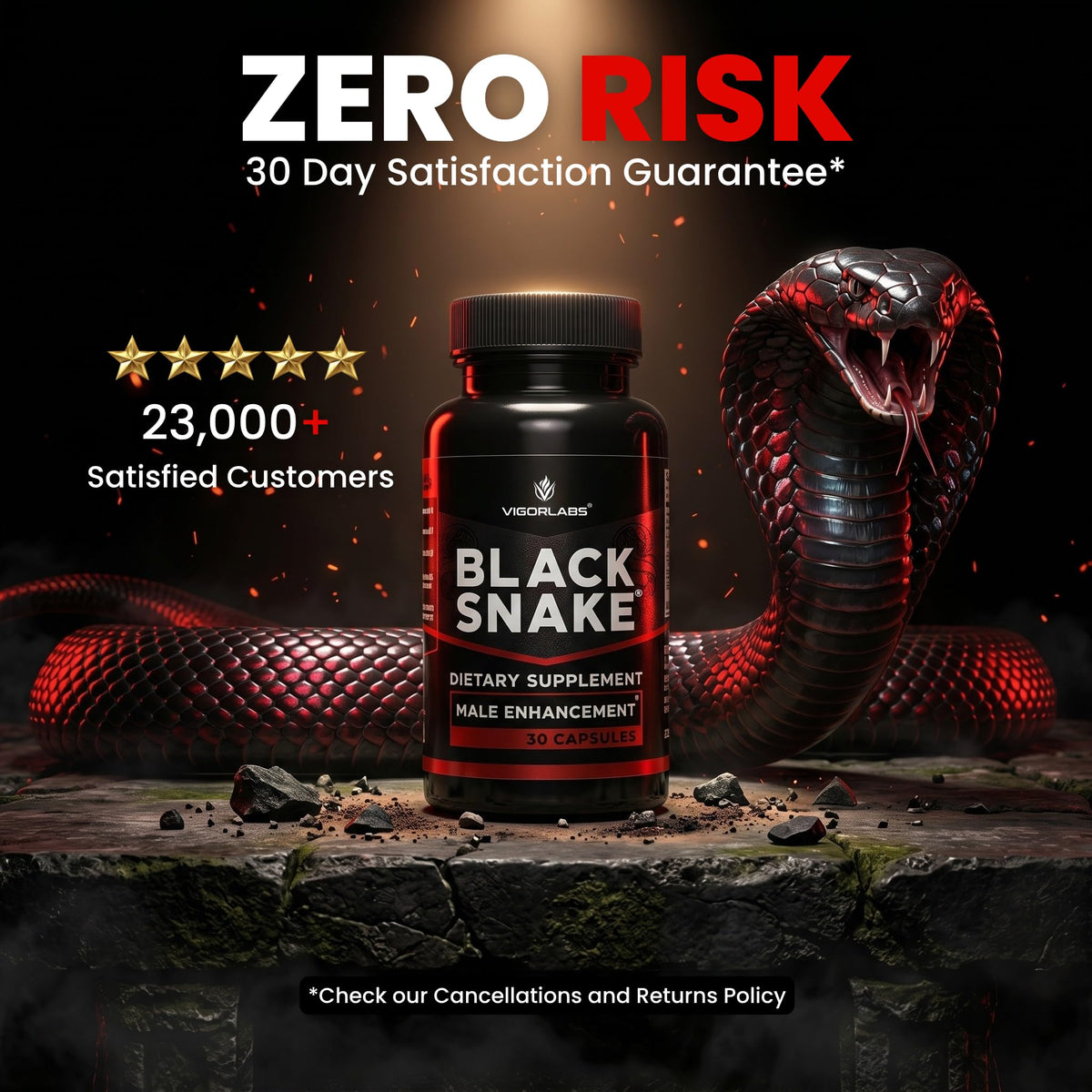 Vigor Labs Black Snake 30 Capsules avec un fond neutre