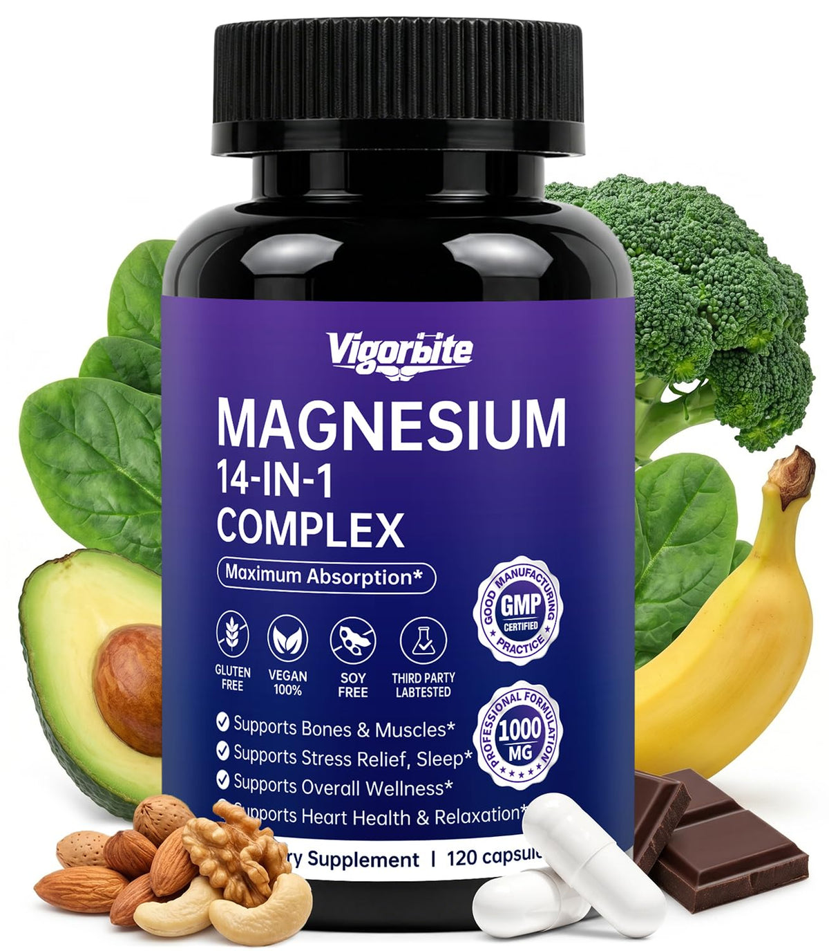 Vigorbite Complément Alimentaire Magnésium 14-en-1 1000mg boîte avant