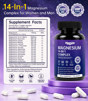 Vigorbite Complément Alimentaire Magnésium 14-en-1 1000mg vue arrière