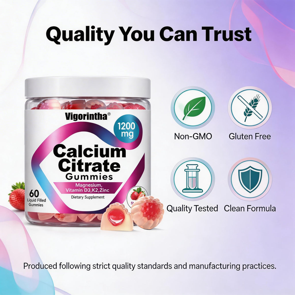 Vigorintha Gummies Calcium Citrate 1200mg gummies dans une main