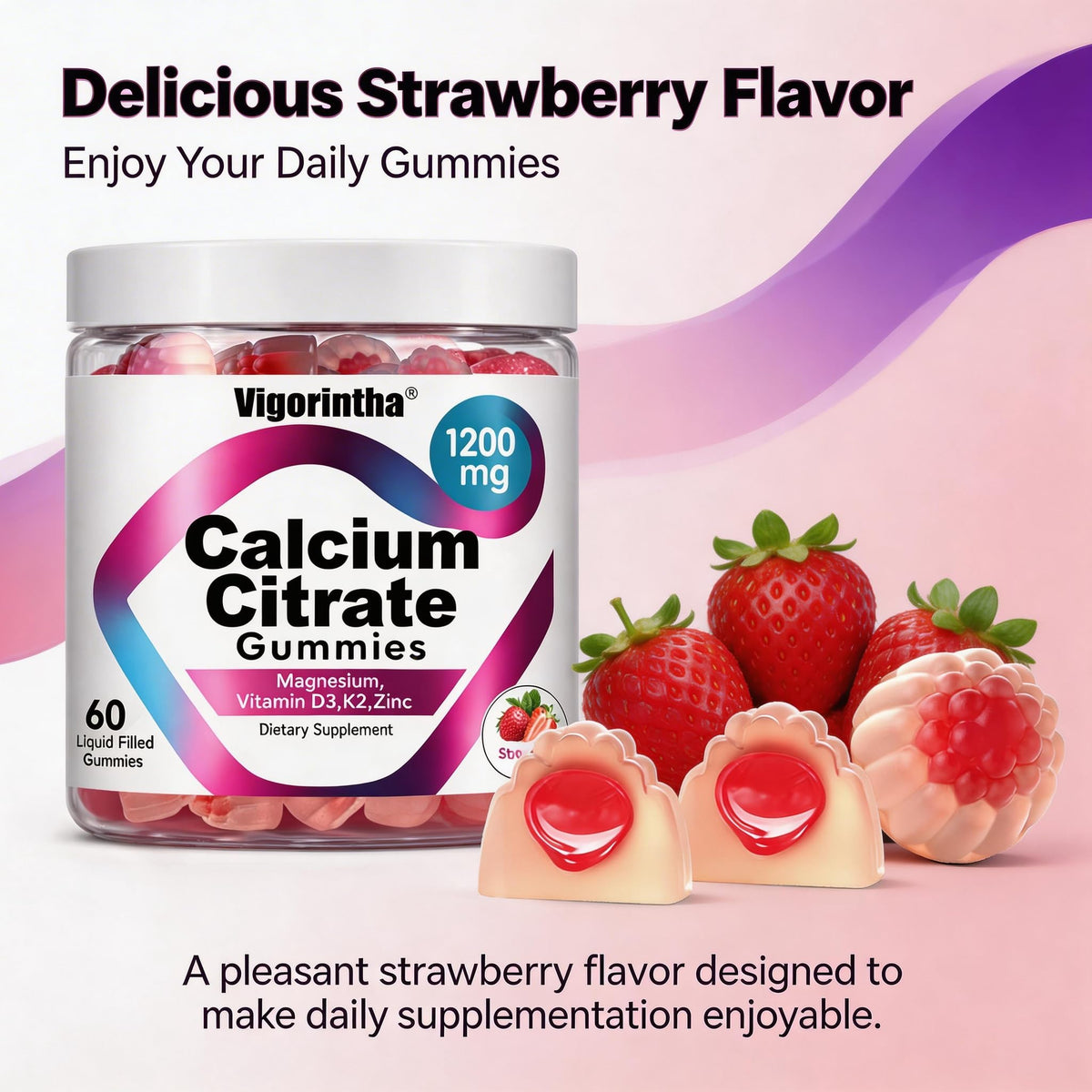 Vigorintha Gummies Calcium Citrate 1200mg gummies en gros plan