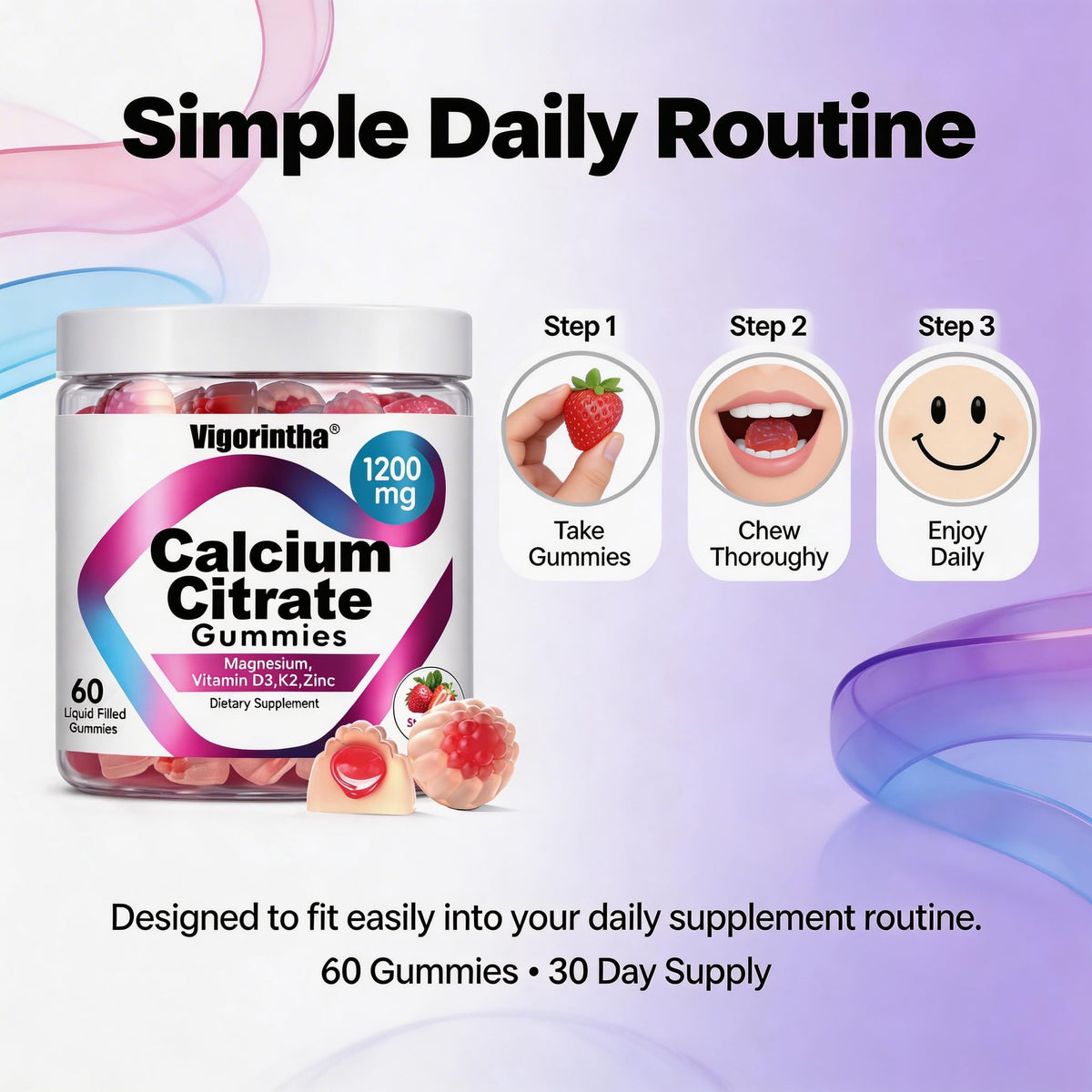 Vigorintha Gummies Calcium Citrate 1200mg pot ouvert