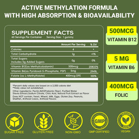 Vigorintha Gummies de Vitamine B6, B12 et Folate, arrière du pot