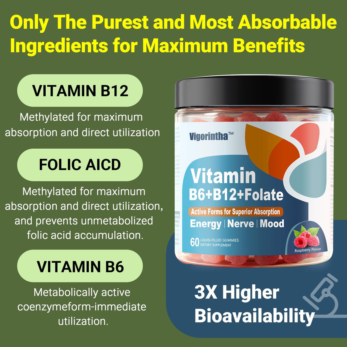 Vigorintha Gummies de Vitamine B6, B12 et Folate, texture des gummies