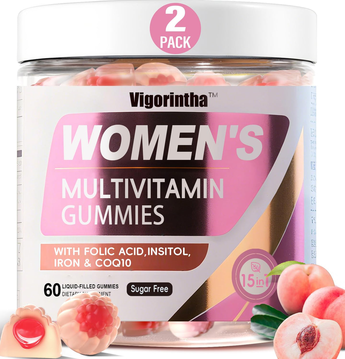 Vigorintha gummies multivitamines femmes 120 comprimés sans sucre vue de face