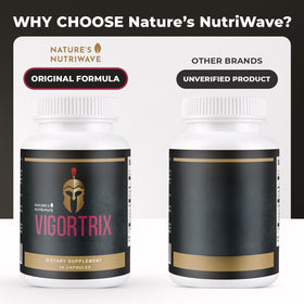 Vigortrix complément avec ingrédients naturels en arrière-plan