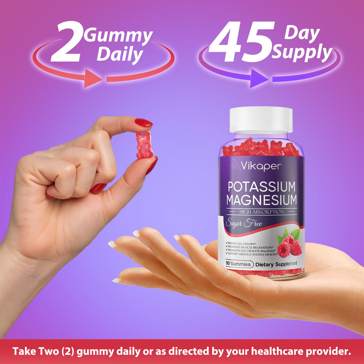 VIKAPER Gummies Potassium Magnésium 1200 mg dosage par portion