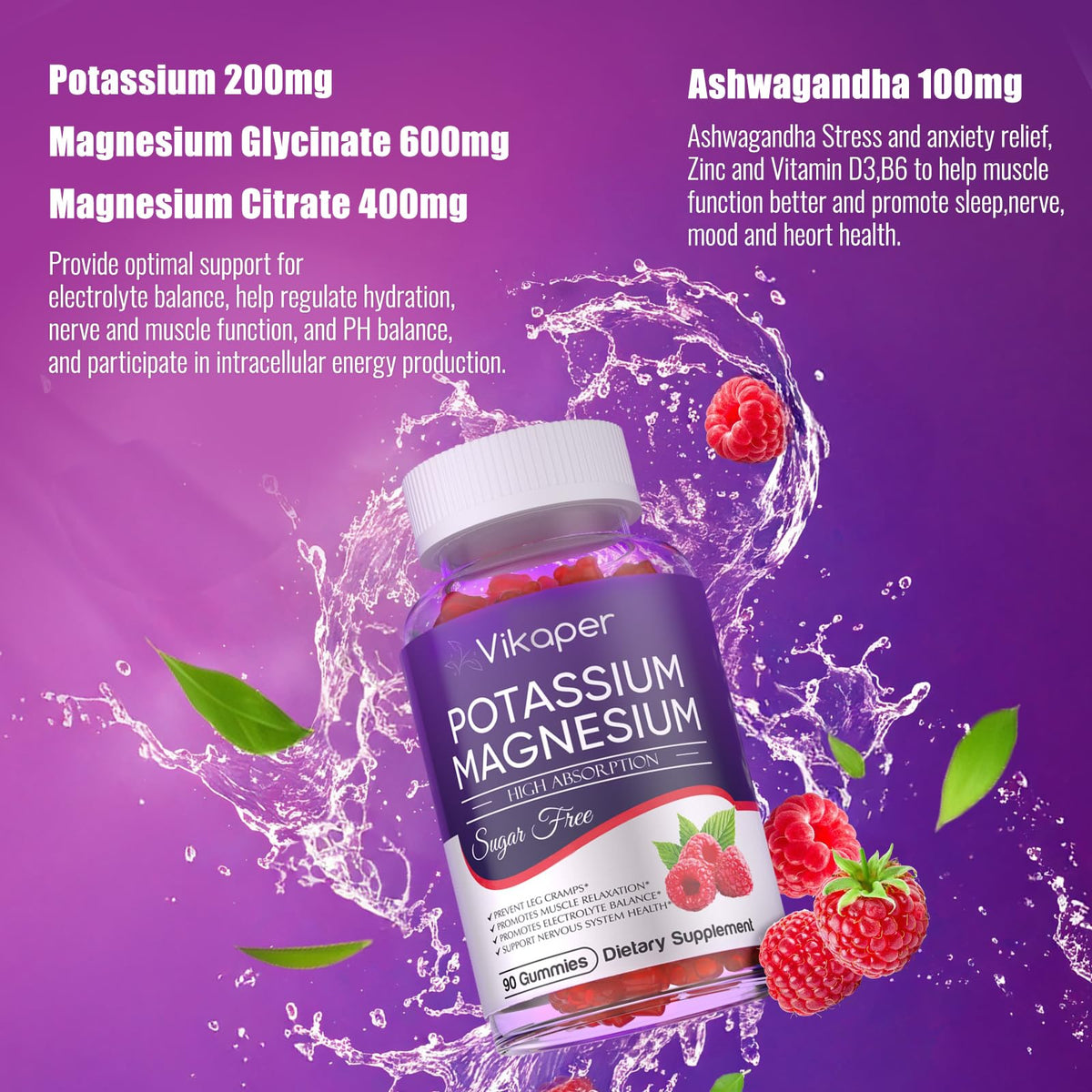 VIKAPER Gummies Potassium Magnésium 1200 mg gummies en gros plan