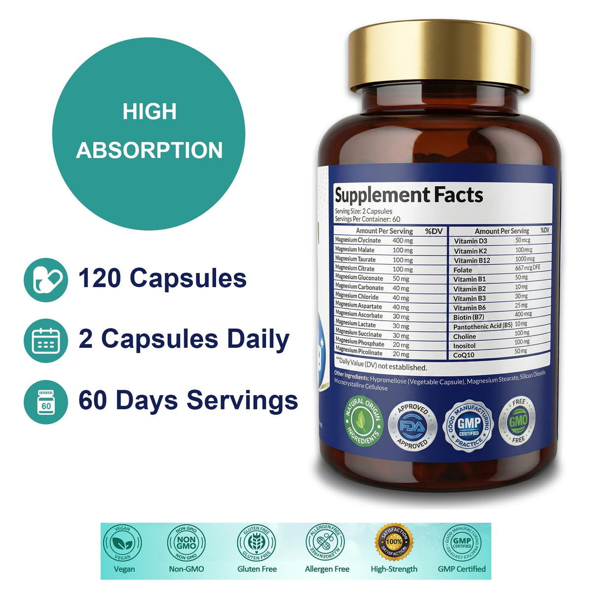 Vikaywoo Complex Magnésium 26-en-1 bouteille ouverte avec capsules