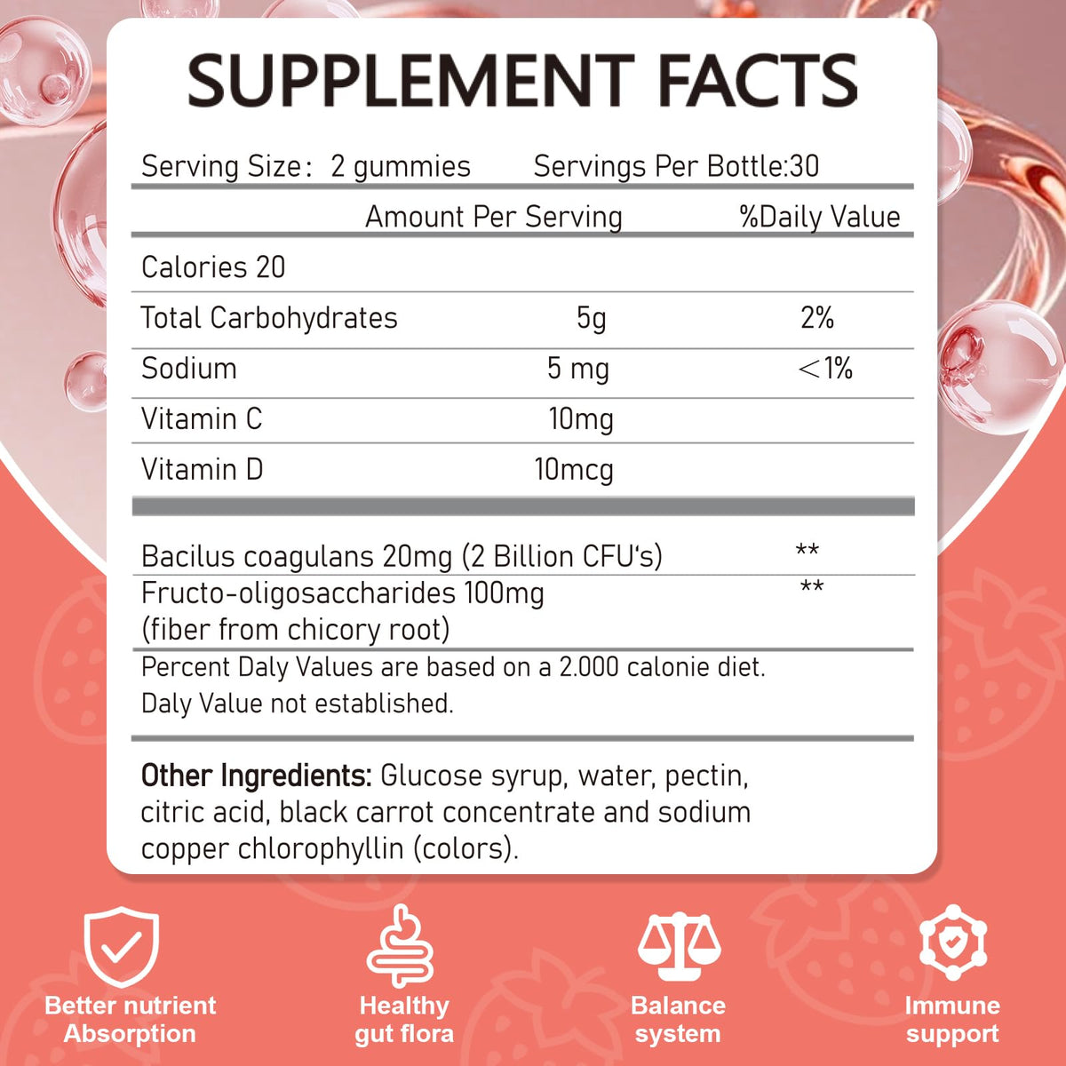 Vikaywoo Gélifiés Probiotiques 60 Gummies Fraise, dosage recommandé