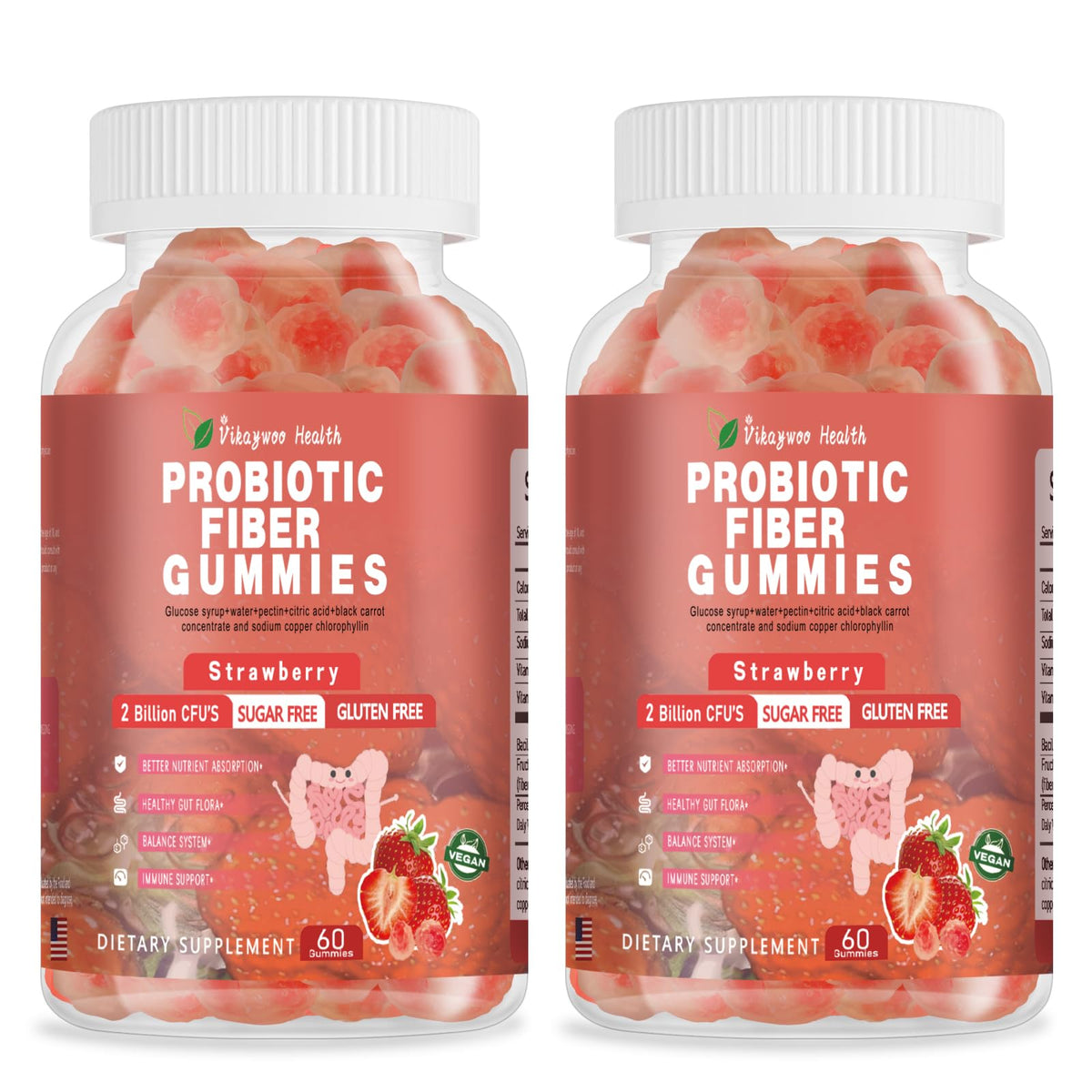 Vikaywoo Gélifiés Probiotiques 60 Gummies Fraise, ingrédients
