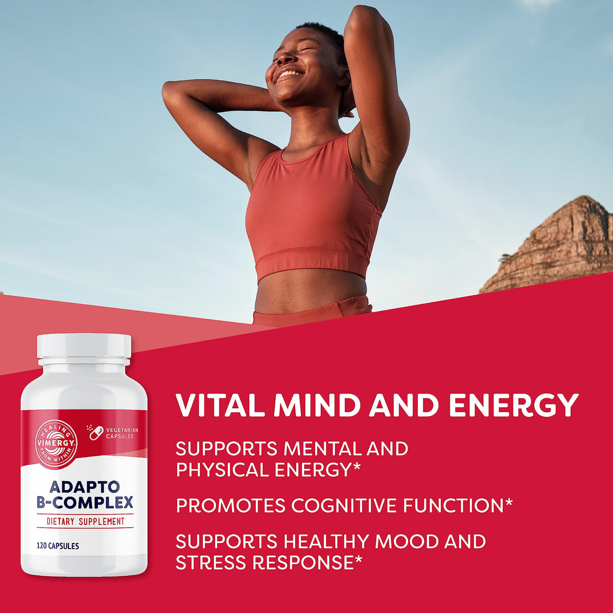 Vimergy Adapto B Complex capsules ouvertes avec contenu