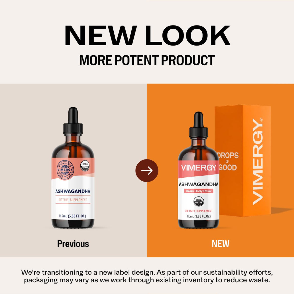 Vimergy Ashwagandha 250 mg en bouteille vue de côté