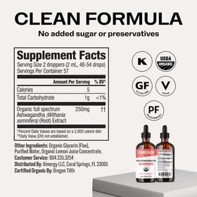 Vimergy Ashwagandha extrait liquide 250 mg 115 mL avec compte-gouttes