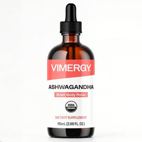Vimergy Ashwagandha Liquide 250 mg 115 mL vue avant avec étiquette