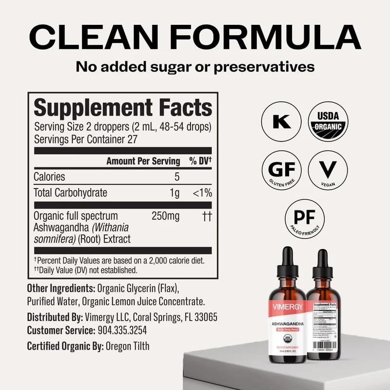 Vimergy Ashwagandha Liquide flacon avec pipette