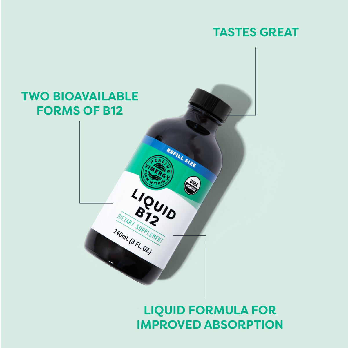 Vimergy B12 Liquide 240 mL sur une table en bois