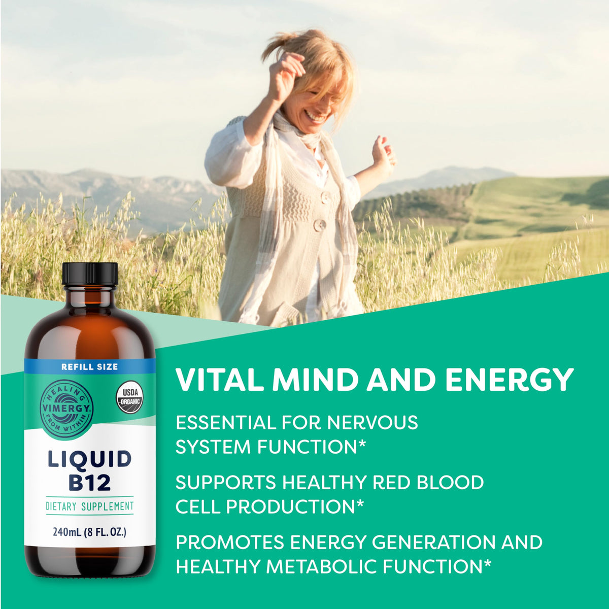 Vimergy B12 Liquide au milieu de fruits frais