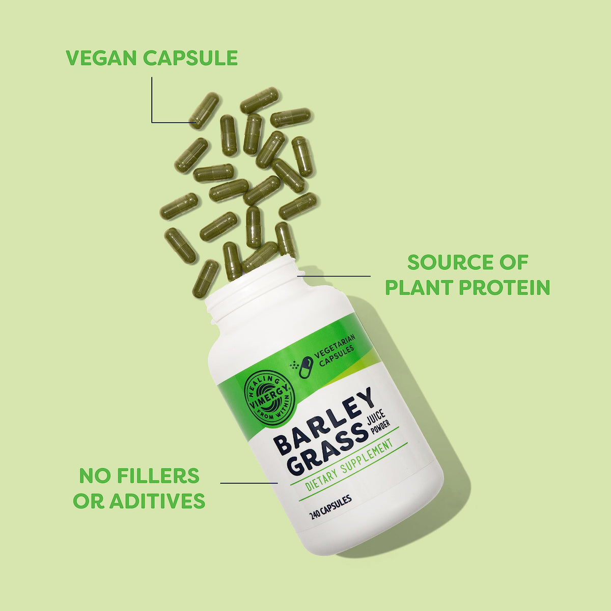 Vimergy Capsules de Jus d'Herbe d'Orge - capsules individuelles sur une surface