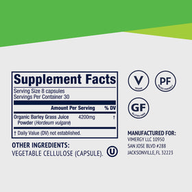 Vimergy Capsules de Jus d'Herbe d'Orge - étiquette de la bouteille