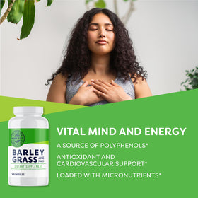 Vimergy Capsules de Jus d'Herbe d'Orge - vue de côté de la bouteille