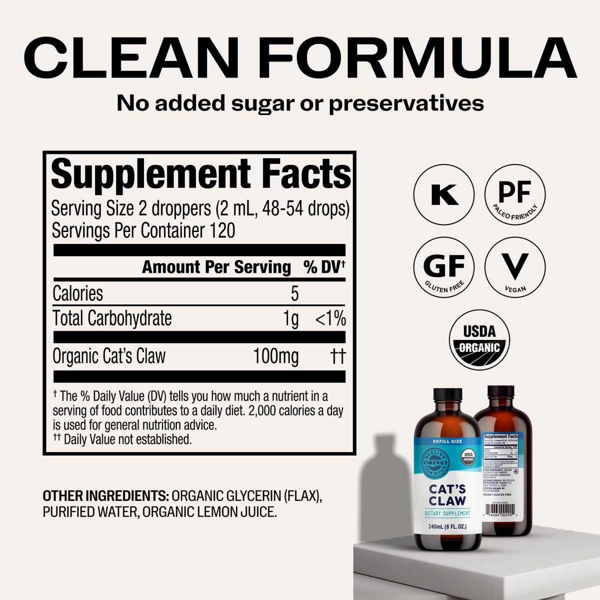 Vimergy Cat’s Claw Liquide 240 mL avec ingrédients naturels
