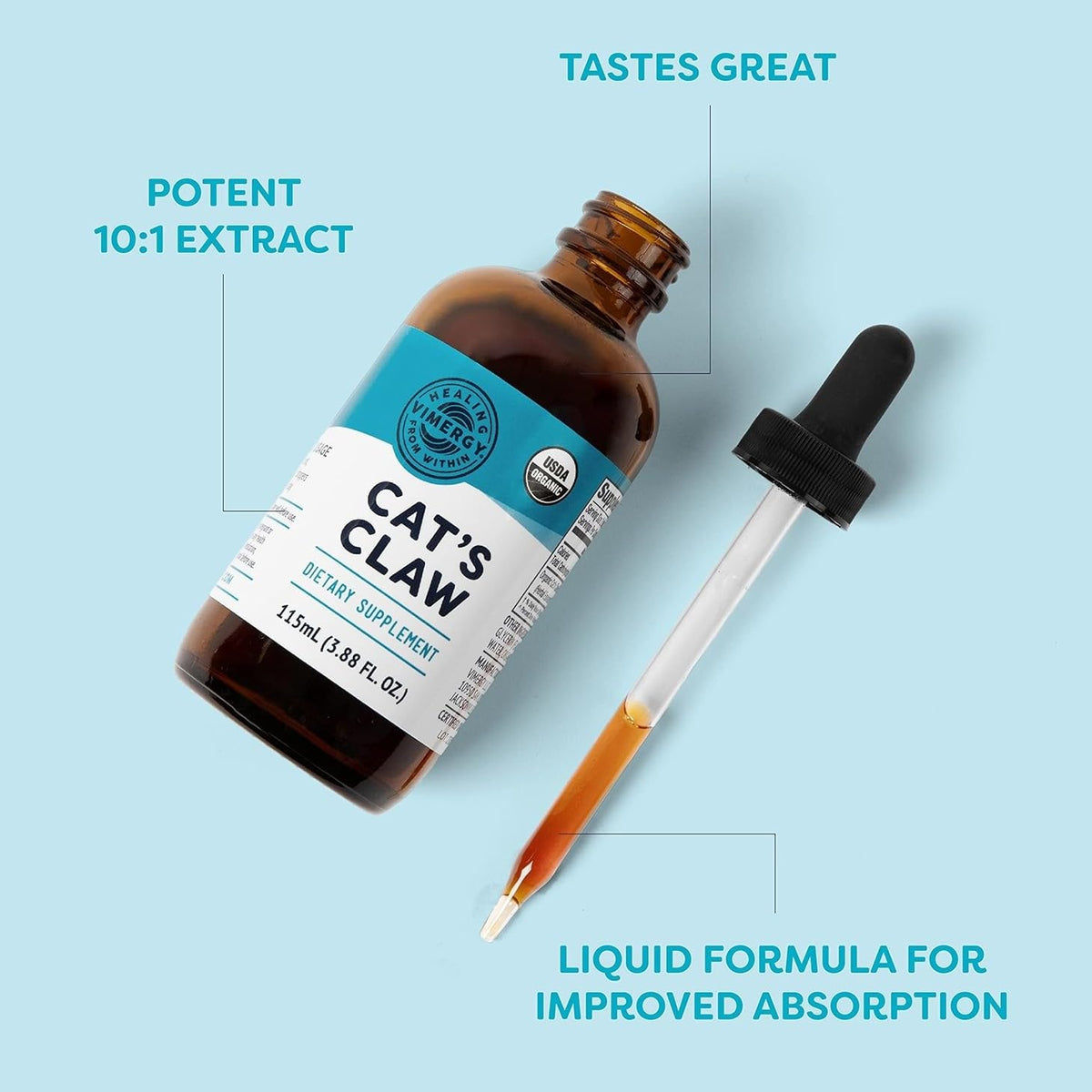 Vimergy Cat’s Claw Liquide Bio 115 mL avec compte-gouttes
