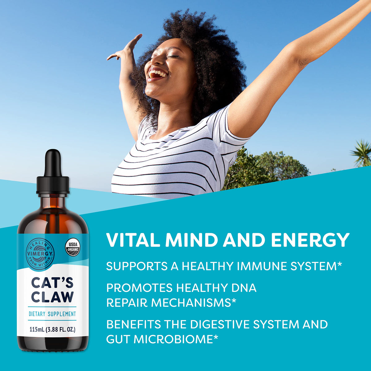 Vimergy Cat’s Claw Liquide Bio 115 mL étiquette