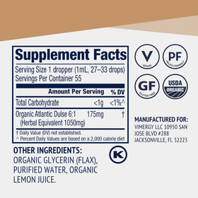 Vimergy Dulse Atlantique avec ingrédients naturels en arrière-plan