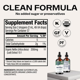 Vimergy Extrait de Nettle Liquide 200mg 115 mL sur une table