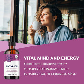 Vimergy Extrait Liquide de Réglisse Bio 200mg ingrédients sur l'étiquette