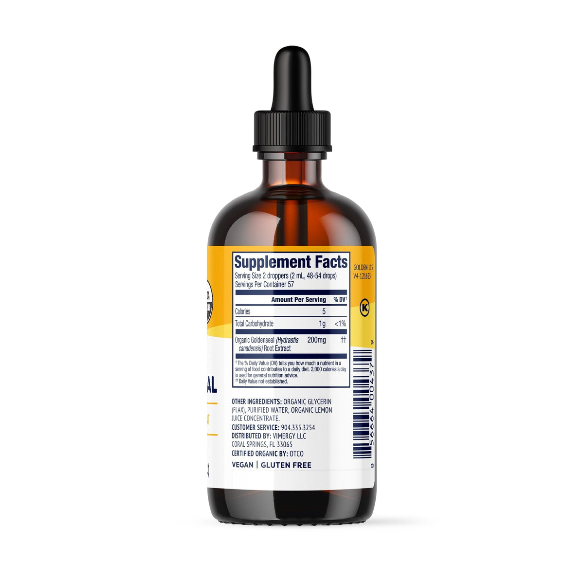Vimergy Goldenseal Extrait Liquide avec étiquette détaillée
