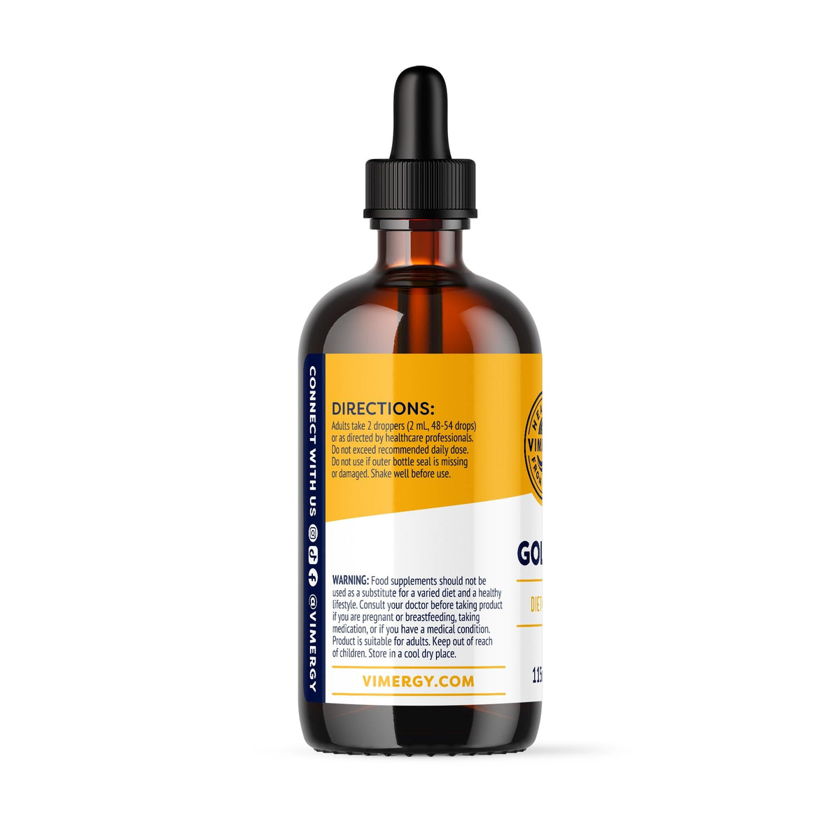 Vimergy Goldenseal Extrait Liquide dans un verre d'eau