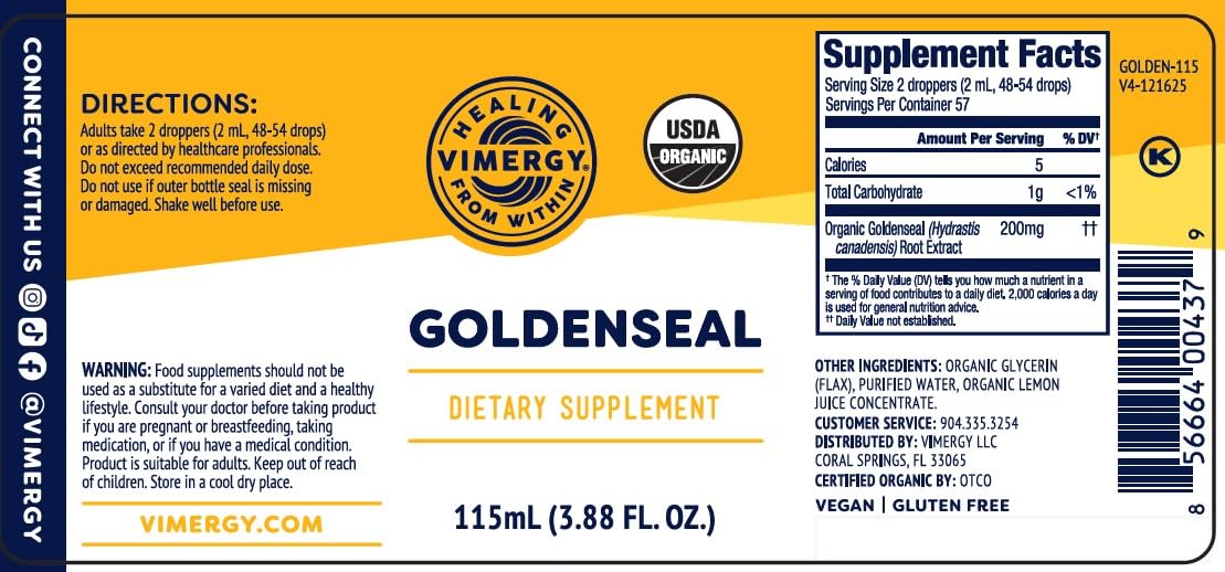 Vimergy Goldenseal Extrait Liquide sur fond neutre
