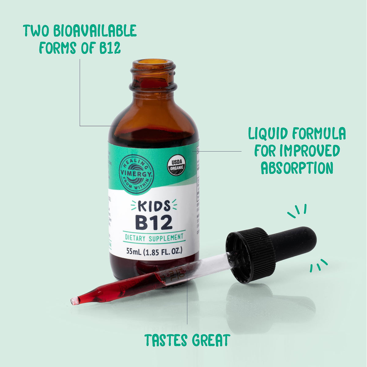 Vimergy Kids Liquid B12 55 mL étiquette