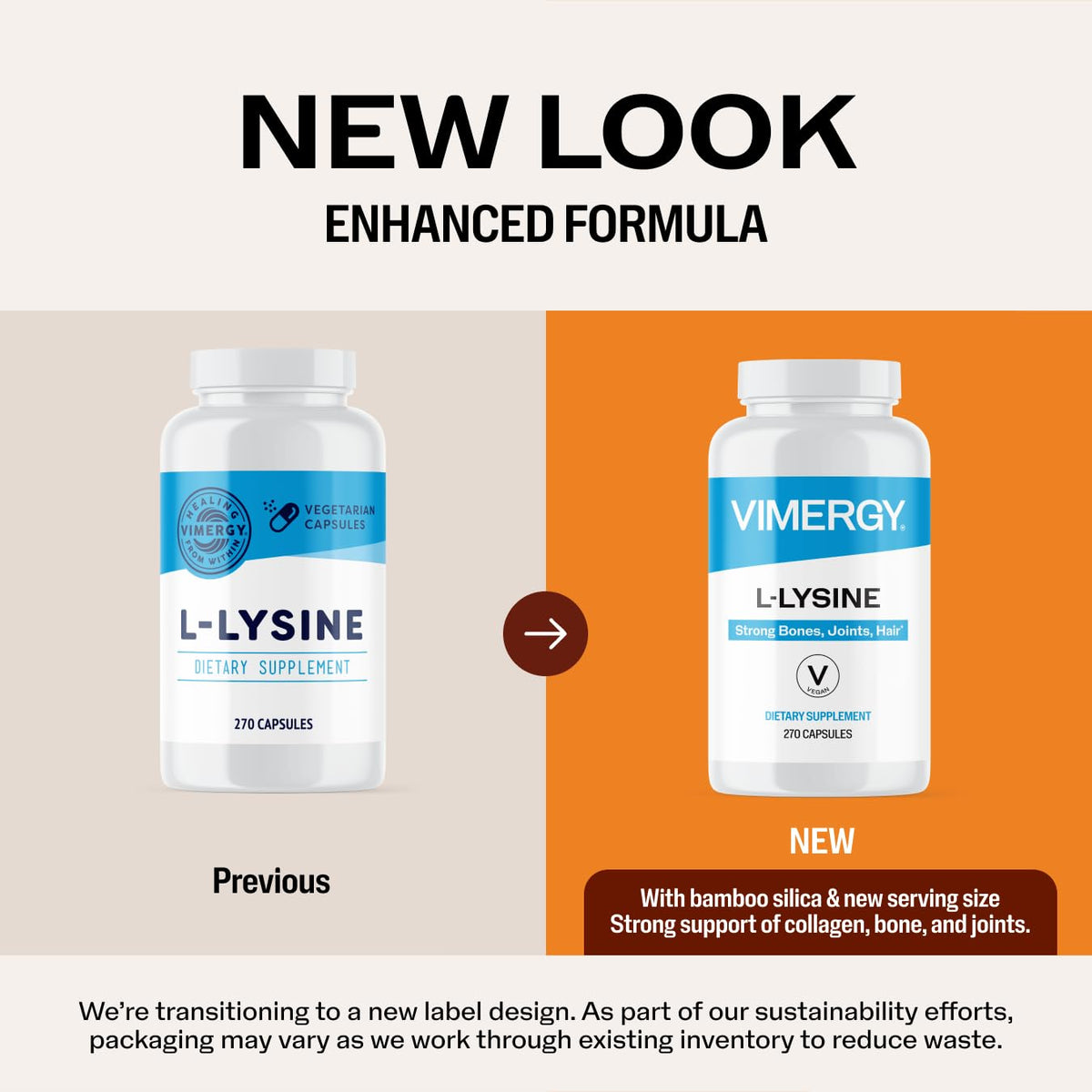 Vimergy L-Lysine 270 capsules ouvertes avec contenu visible